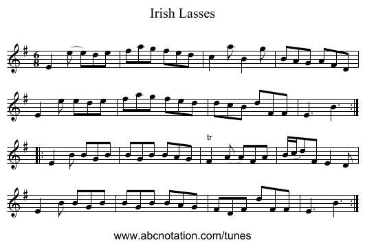 Irish Lasses - staff notation