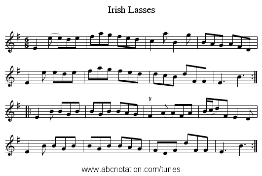 Irish Lasses - staff notation