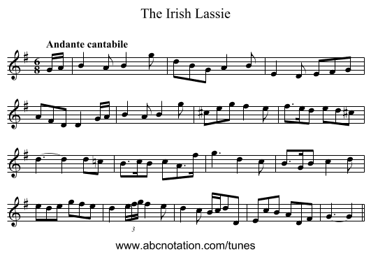 Irish Lassie, The - staff notation