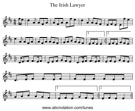 Irish Lawyer, The - staff notation