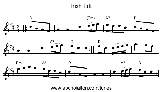 Irish Lilt - staff notation