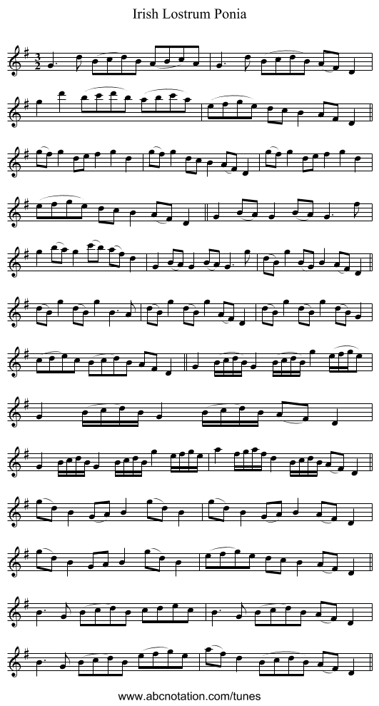 Irish Lostrum Ponia - staff notation