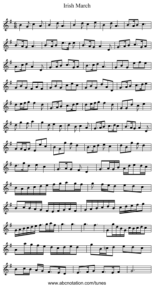 Irish March - staff notation