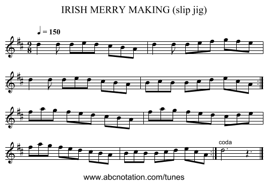 IRISH MERRY MAKING (slip jig) - staff notation