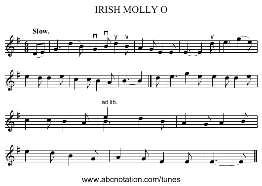 IRISH MOLLY O - staff notation