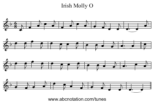 Irish Molly O - staff notation
