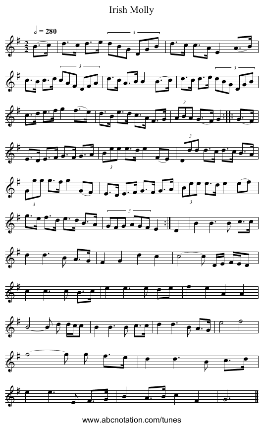 Irish Molly - staff notation