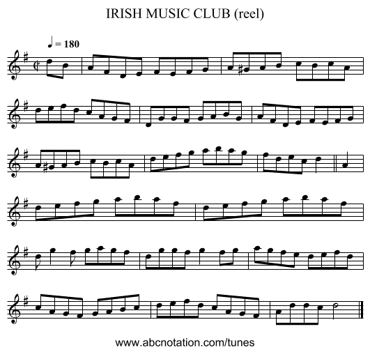 IRISH MUSIC CLUB (reel) - staff notation