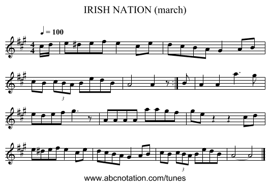IRISH NATION (march) - staff notation