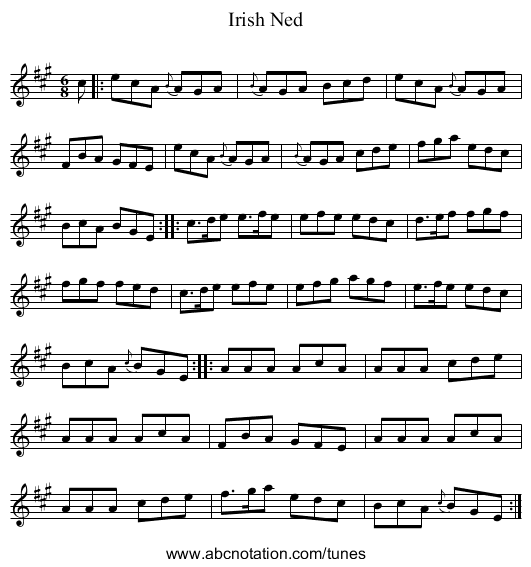 Irish Ned - staff notation