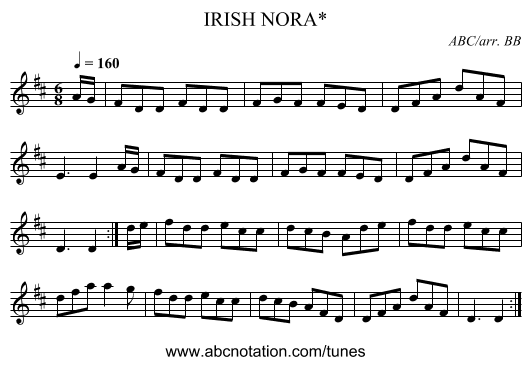 IRISH NORA* - staff notation