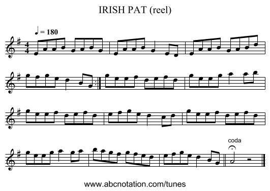 IRISH PAT (reel) - staff notation