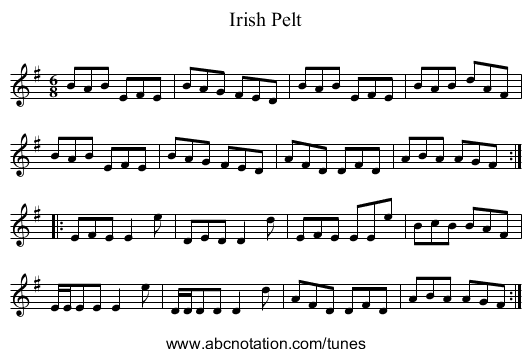 Irish Pelt - staff notation