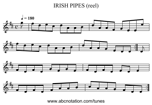 IRISH PIPES (reel) - staff notation