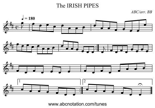 IRISH PIPES, The - staff notation