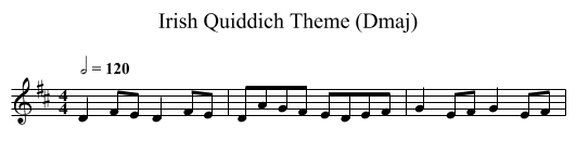 Irish Quiddich Theme (Dmaj) - staff notation