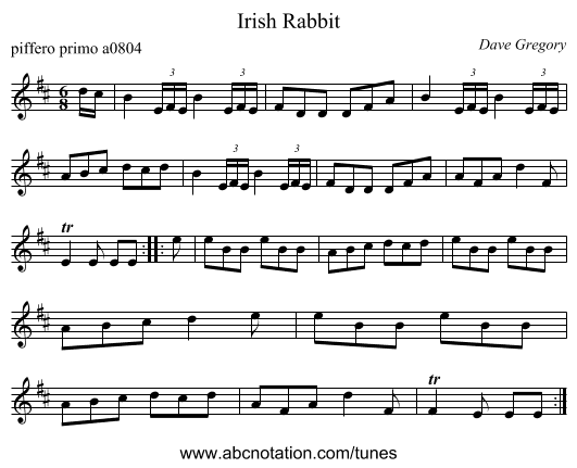 Irish Rabbit - staff notation
