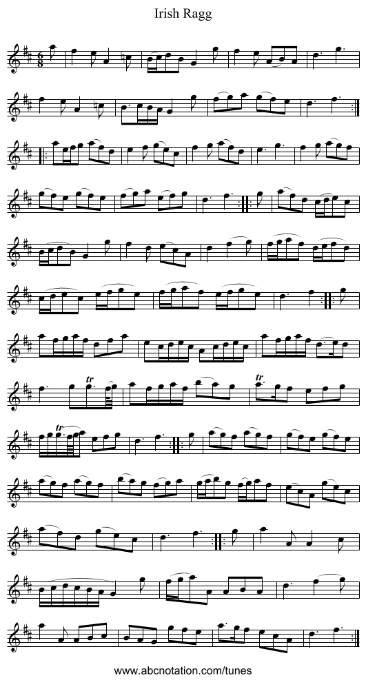 Irish Ragg - staff notation