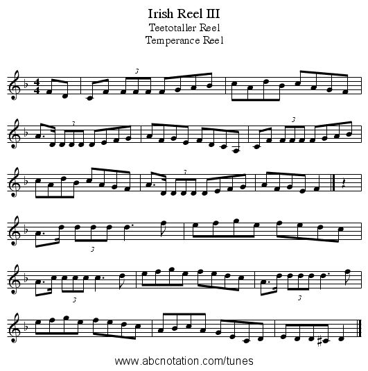 Irish Reel III - staff notation