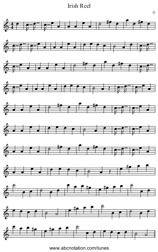 Irish Reel - staff notation