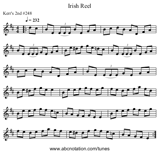 Irish Reel - staff notation
