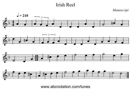 Irish Reel - staff notation