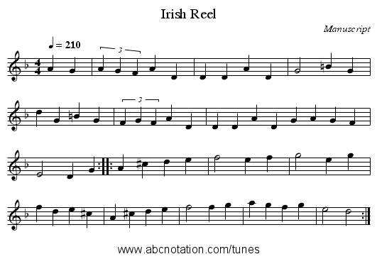 Irish Reel - staff notation