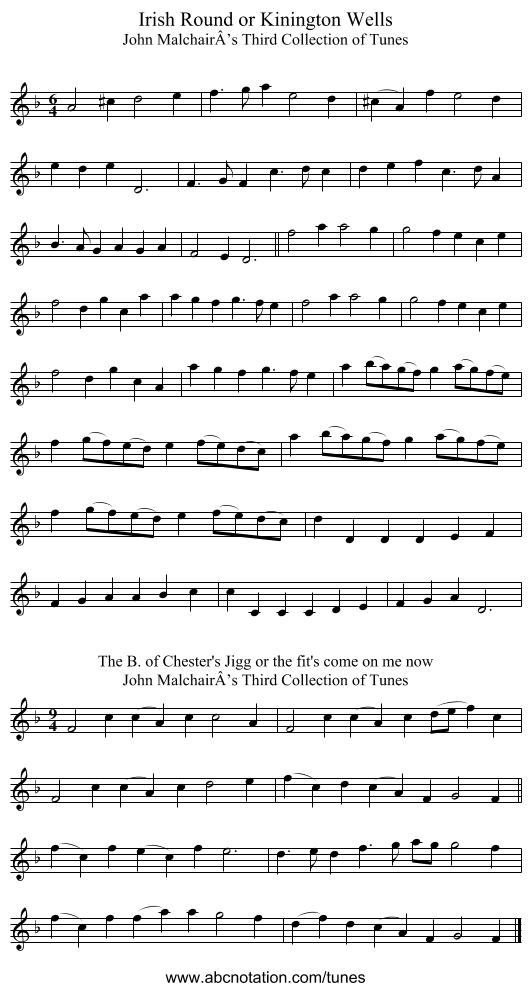 Irish Round or Kinington Wells - staff notation