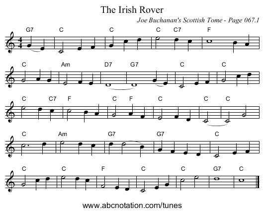 Irish Rover, The - staff notation