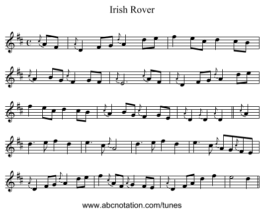 Irish Rover - staff notation