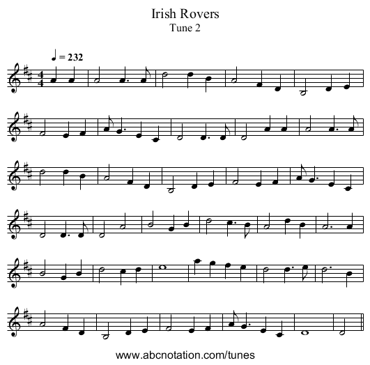 Irish Rovers - staff notation