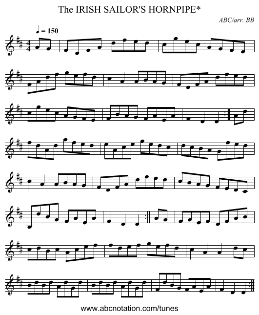 IRISH SAILOR'S HORNPIPE*, The - staff notation