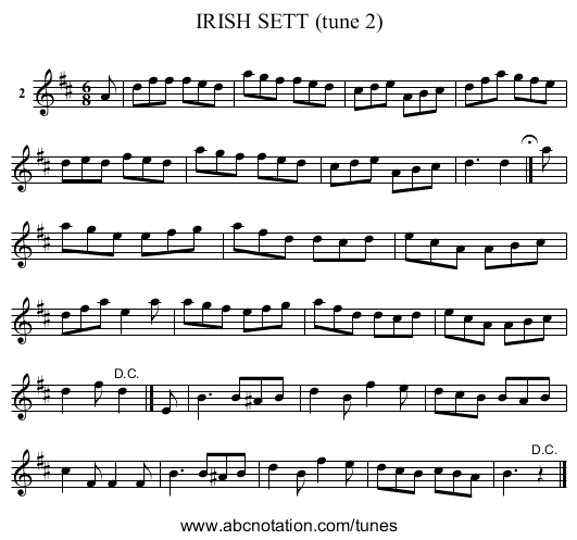 IRISH SETT (tune 2) - staff notation
