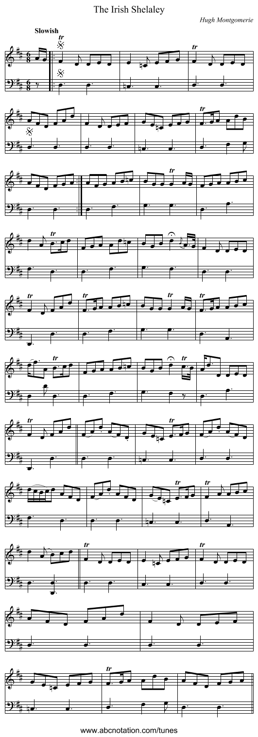 Irish Shelaley, The - staff notation