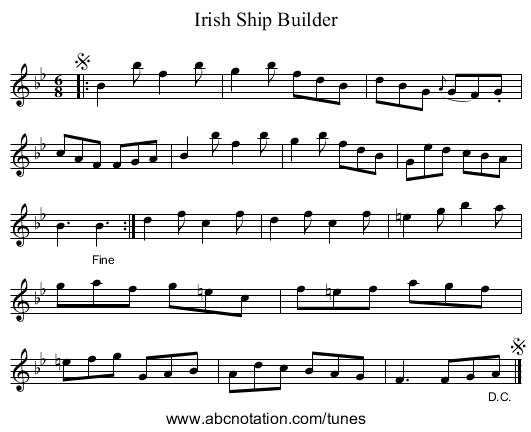 Irish Ship Builder - staff notation
