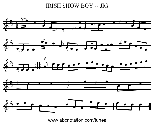 IRISH SHOW BOY -- JIG - staff notation
