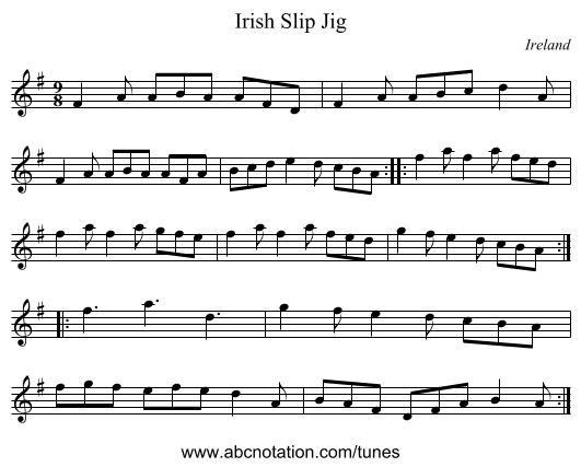 Irish Slip Jig - staff notation