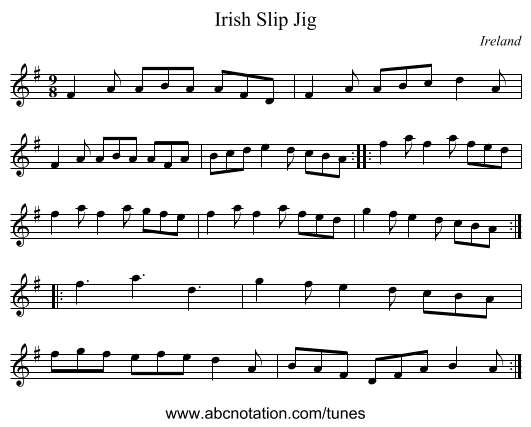 Irish Slip Jig - staff notation