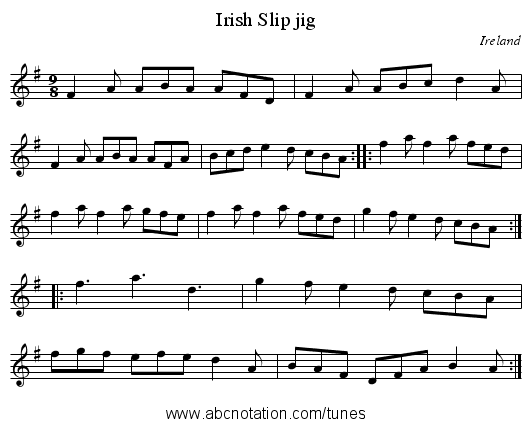 Irish Slip jig - staff notation