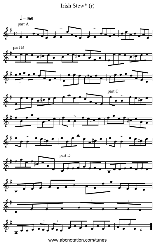 Irish Stew* (r) - staff notation
