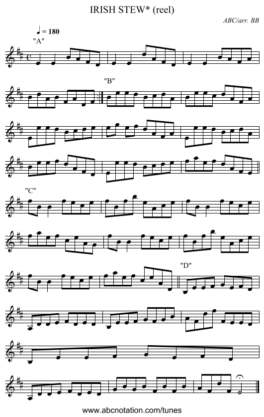 IRISH STEW* (reel) - staff notation