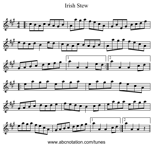 Irish Stew - staff notation