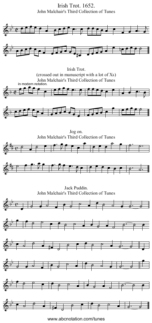 Irish Trot. 1652. - staff notation