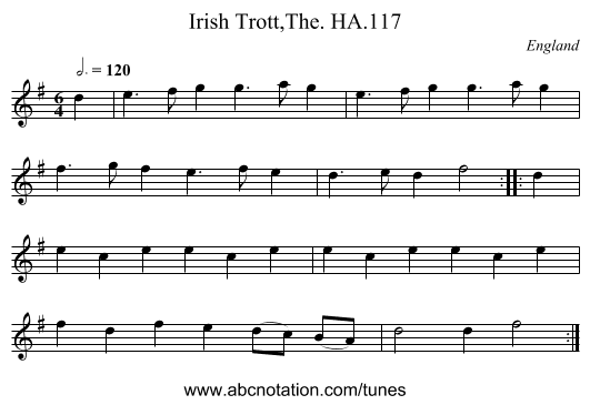 Irish Trott,The. HA.117 - staff notation