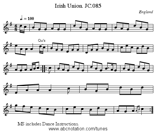 Irish Union. JC.085 - staff notation