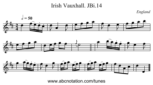 Irish Vauxhall. JBi.14 - staff notation