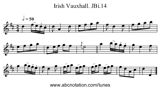 Irish Vauxhall. JBi.14 - staff notation