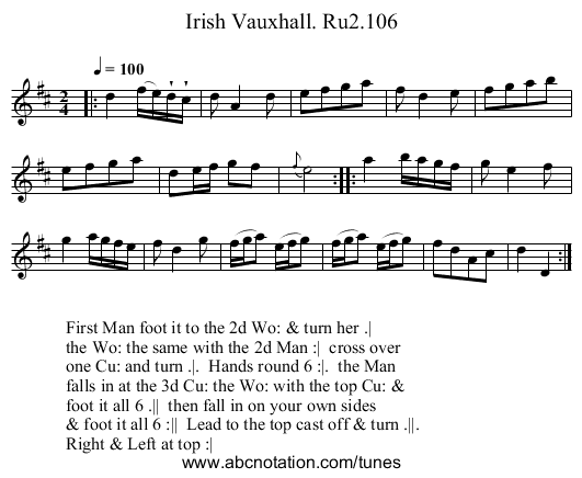 Irish Vauxhall. Ru2.106 - staff notation