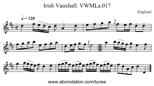 Irish Vauxhall. VWMLa.017 - staff notation