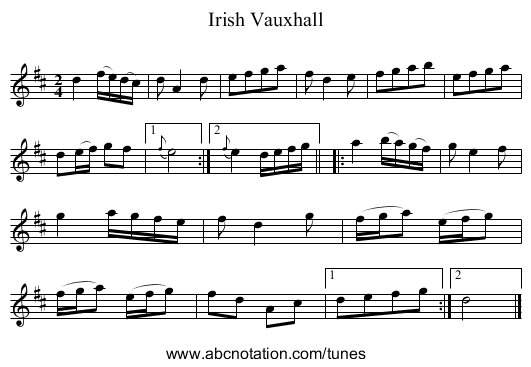 Irish Vauxhall - staff notation